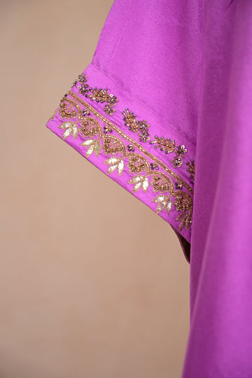 Lilac Dupion Silk Zardozi Kaftan