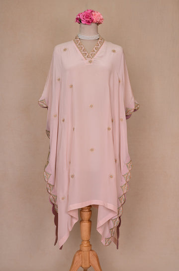 Pale Pink Crepe Zardozi Kaftan