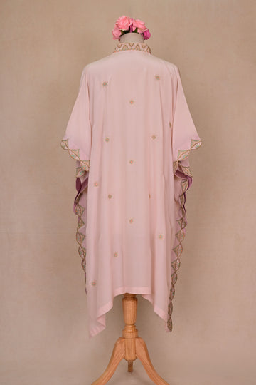 Pale Pink Crepe Zardozi Kaftan