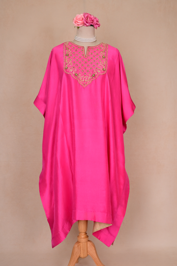 Hot Pink Dupion Silk Zardozi Kaftan