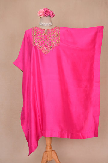 Hot Pink Dupion Silk Zardozi Kaftan