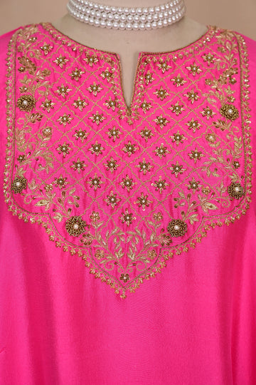 Hot Pink Dupion Silk Zardozi Kaftan