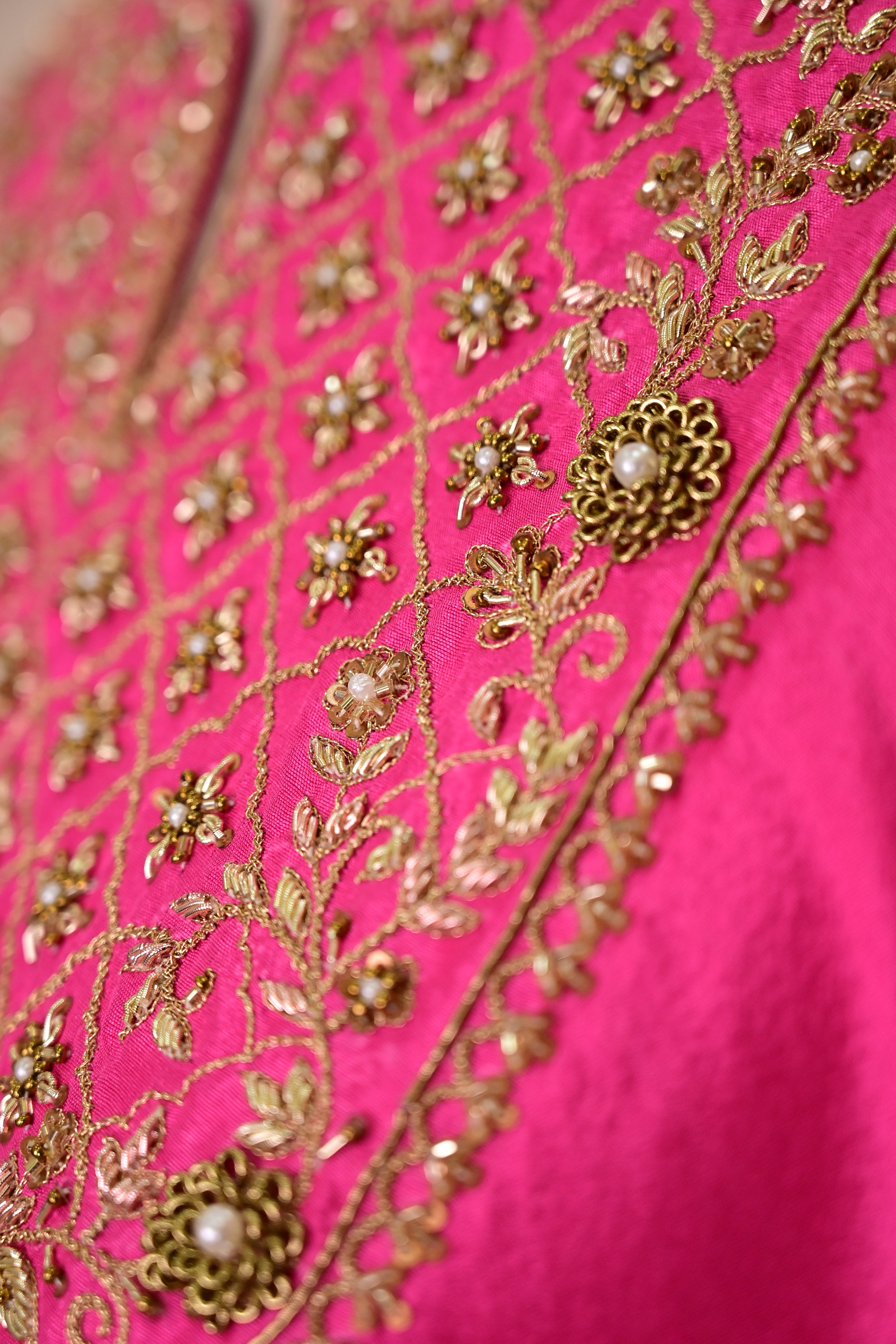 Hot Pink Dupion Silk Zardozi Kaftan