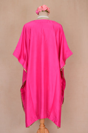 Hot Pink Dupion Silk Zardozi Kaftan