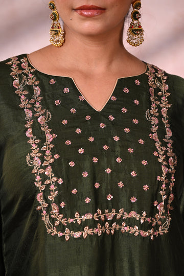 Forest Green Murshidabad Silk Zardozi Suit