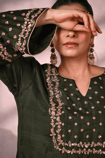 Forest Green Murshidabad Silk Zardozi Suit