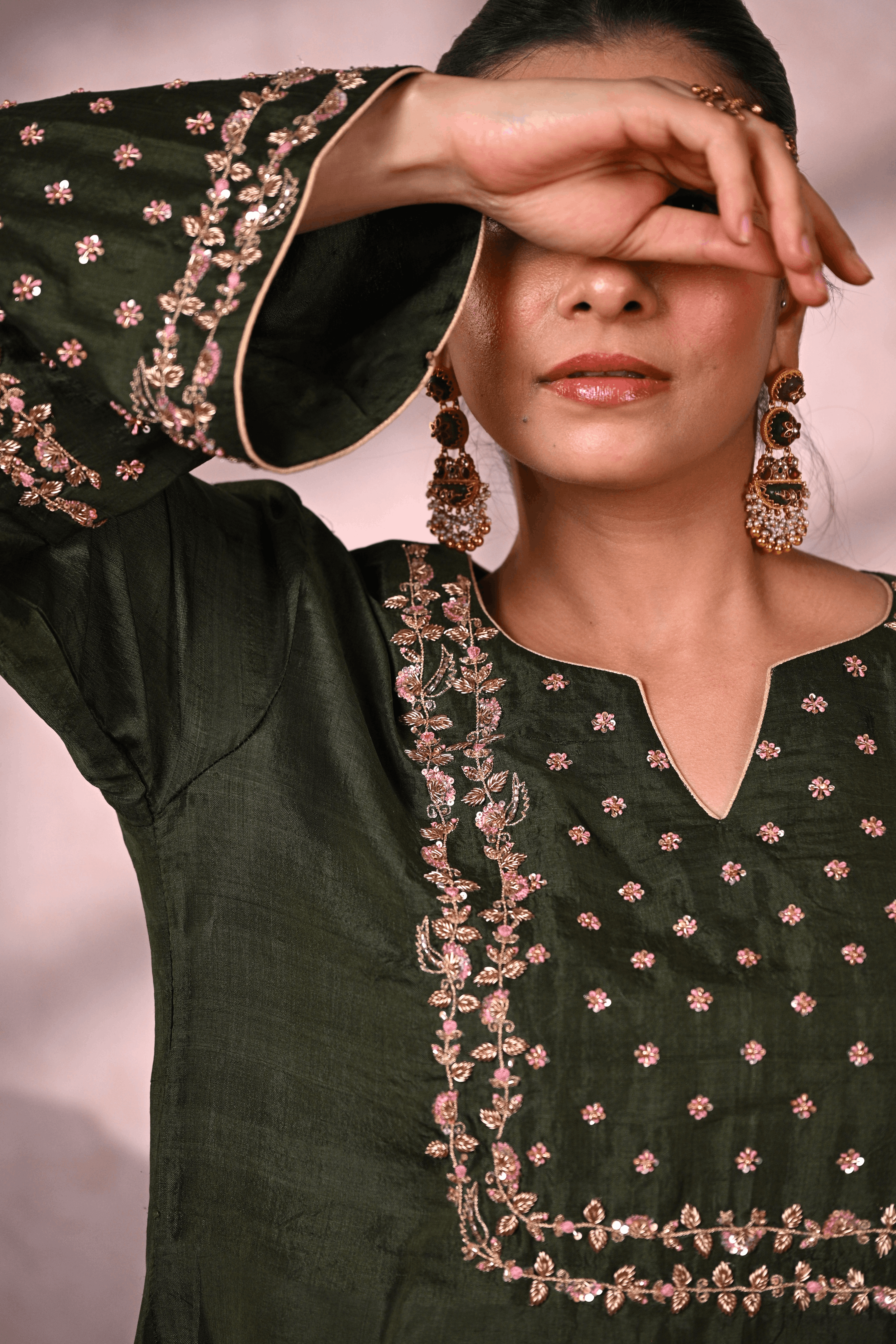 Forest Green Murshidabad Silk Zardozi Suit
