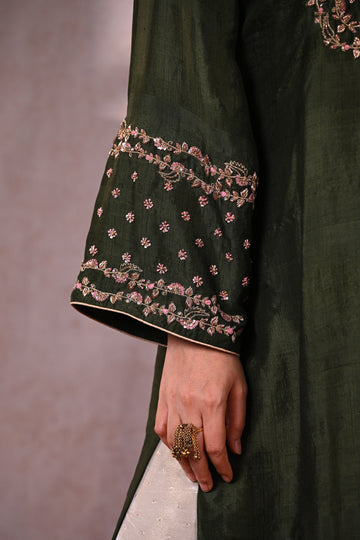 Forest Green Murshidabad Silk Zardozi Suit