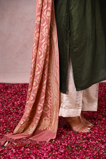 Forest Green Murshidabad Silk Zardozi Suit