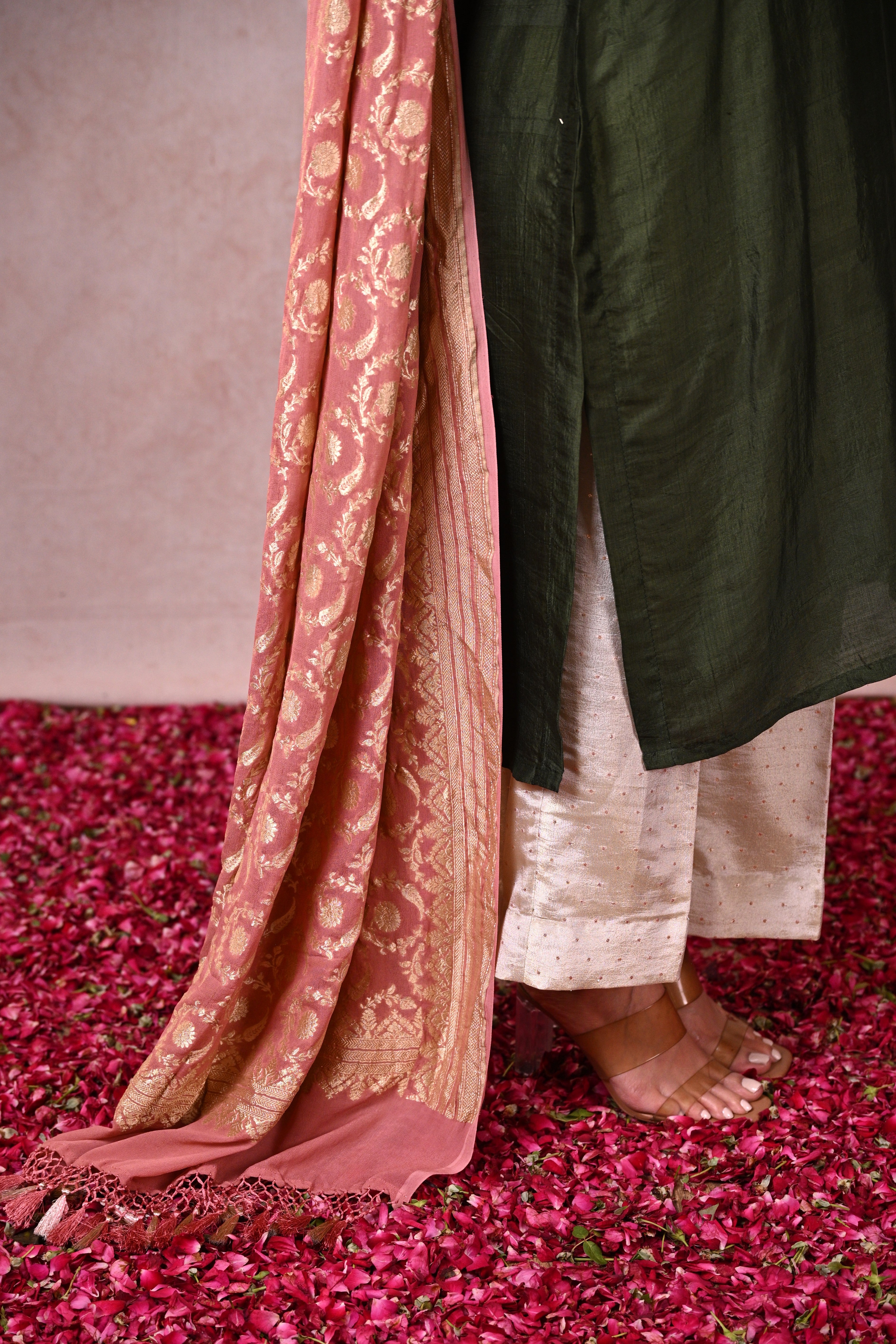 Forest Green Murshidabad Silk Zardozi Suit