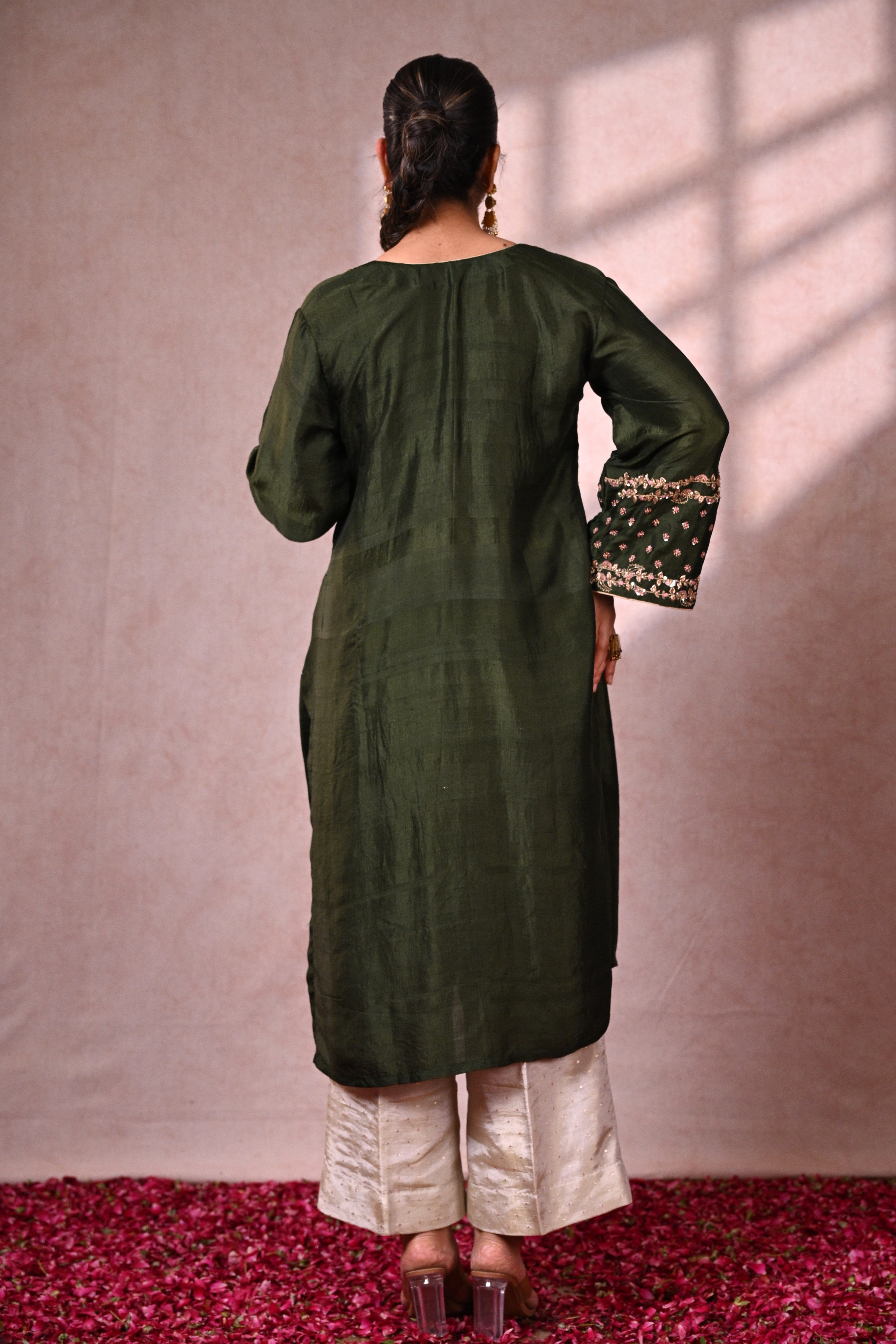 Forest Green Murshidabad Silk Zardozi Suit