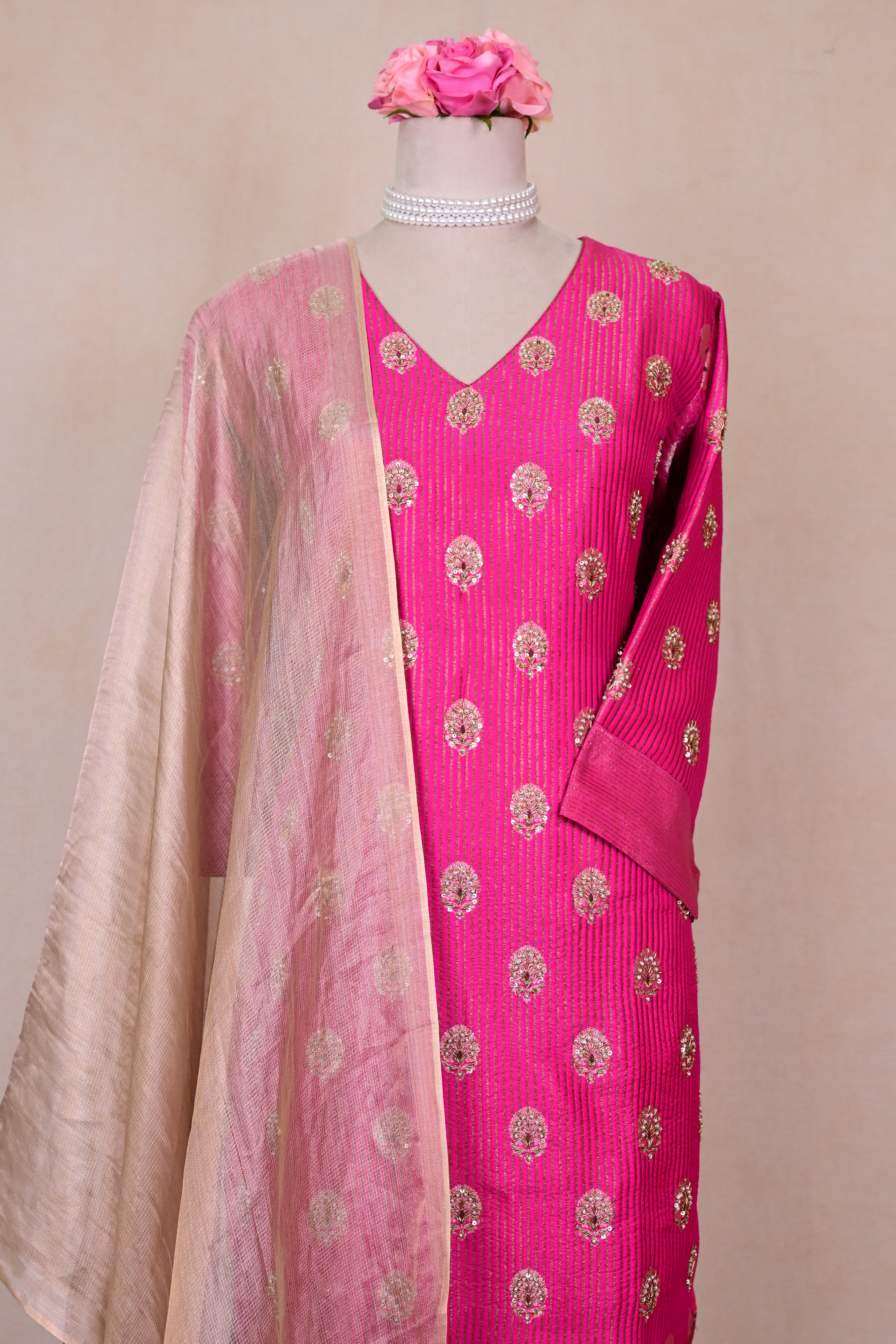Rani Pink Silk Zardozi Suit