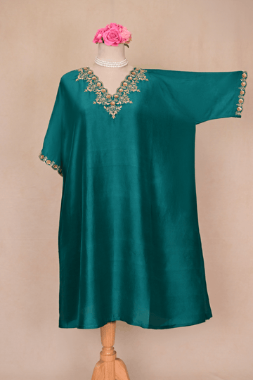 Pine Green Dupion Silk Zardozi Kaftan