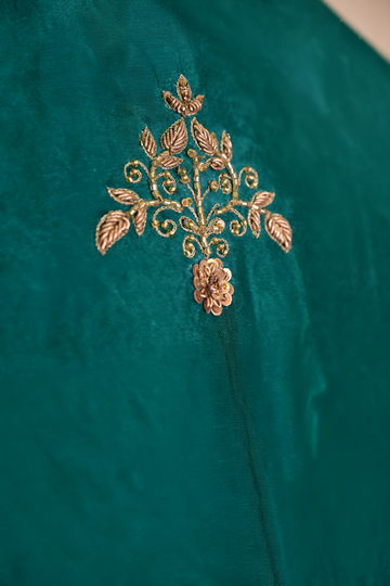 Pine Green Dupion Silk Zardozi Kaftan