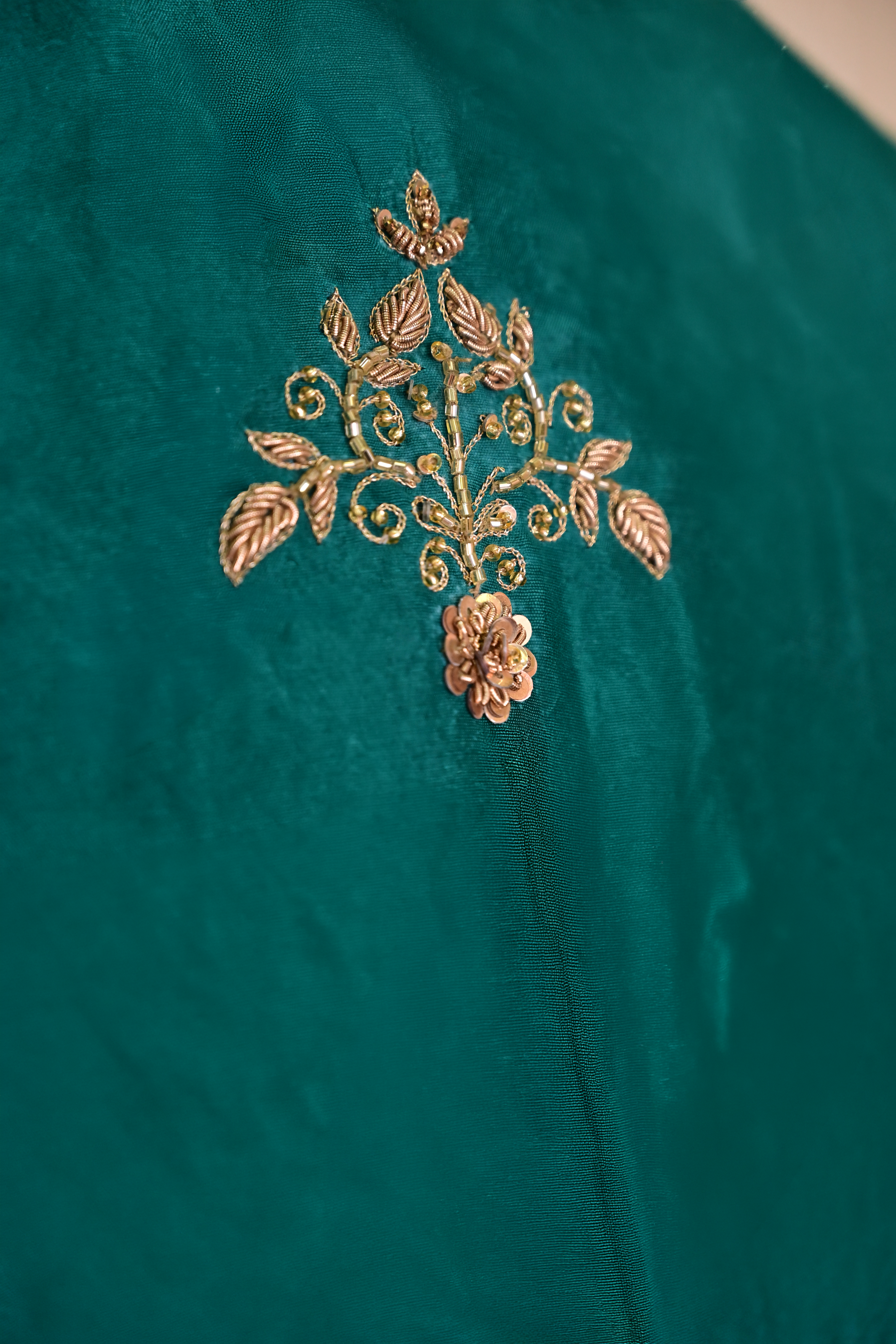 Pine Green Dupion Silk Zardozi Kaftan