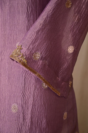 Lavender Purple Tissue Silk Zardozi Suit