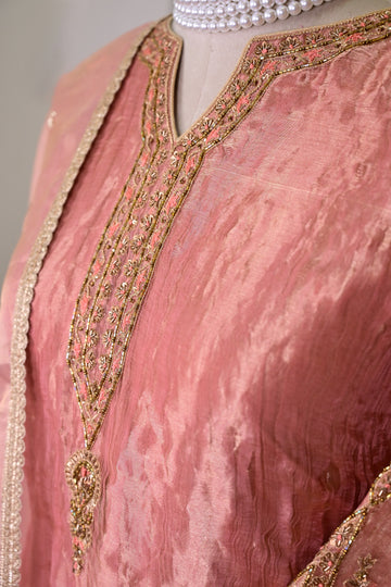 Salmon Pink Tissue Silk Zardozi Suit