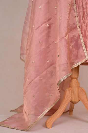 Salmon Pink Tissue Silk Zardozi Suit