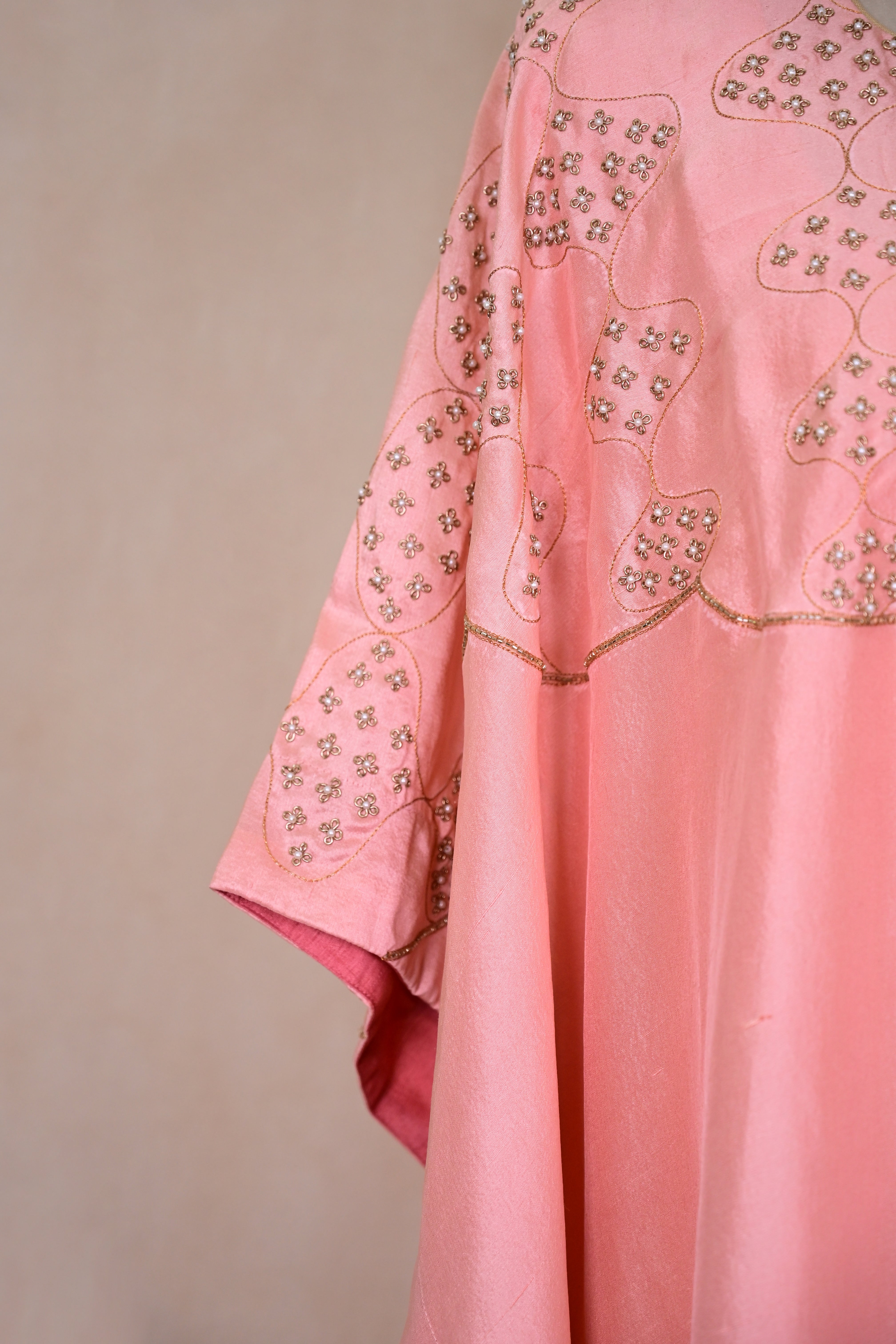 Peach Dupion Silk Kaftan