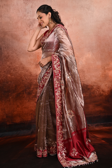 Antique Bronze Tissue Zardozi Saree
