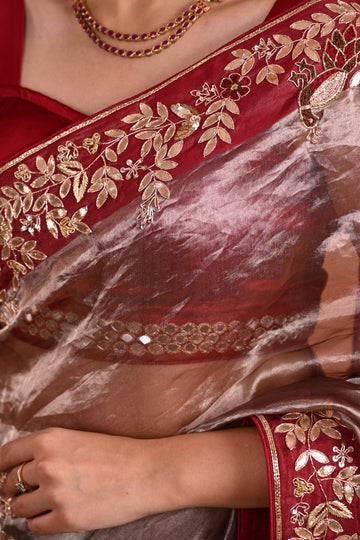 Antique Bronze Tissue Zardozi Saree