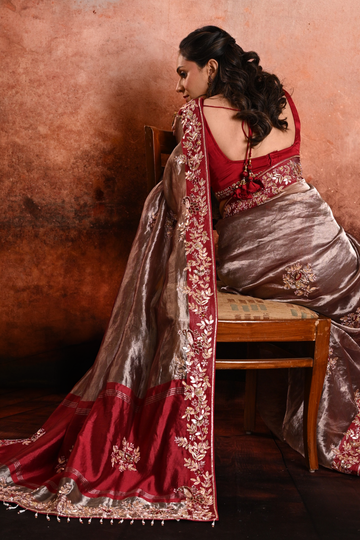 Antique Bronze Tissue Zardozi Saree