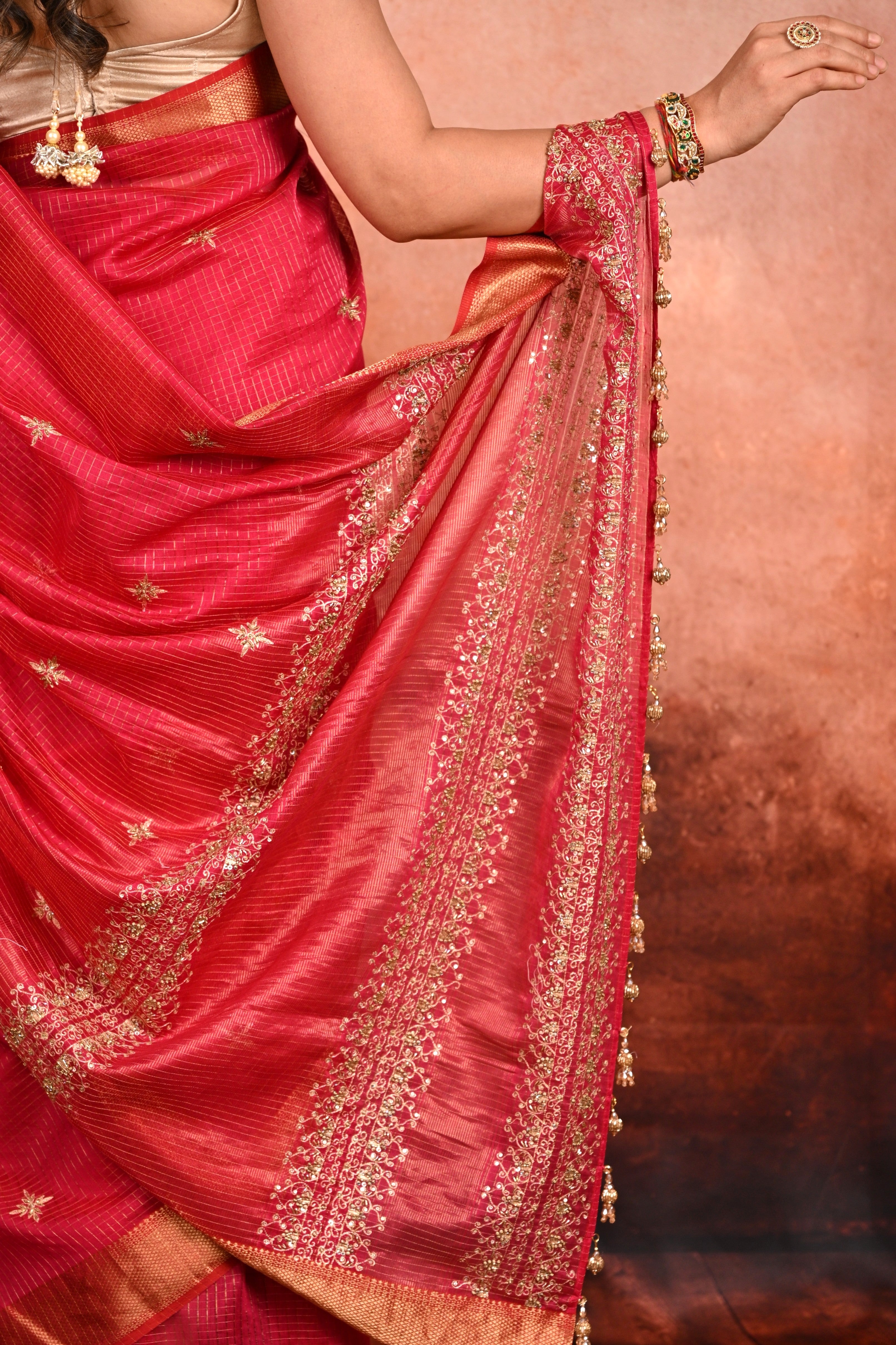 Ruby Maheshwari Silk Zardozi Saree