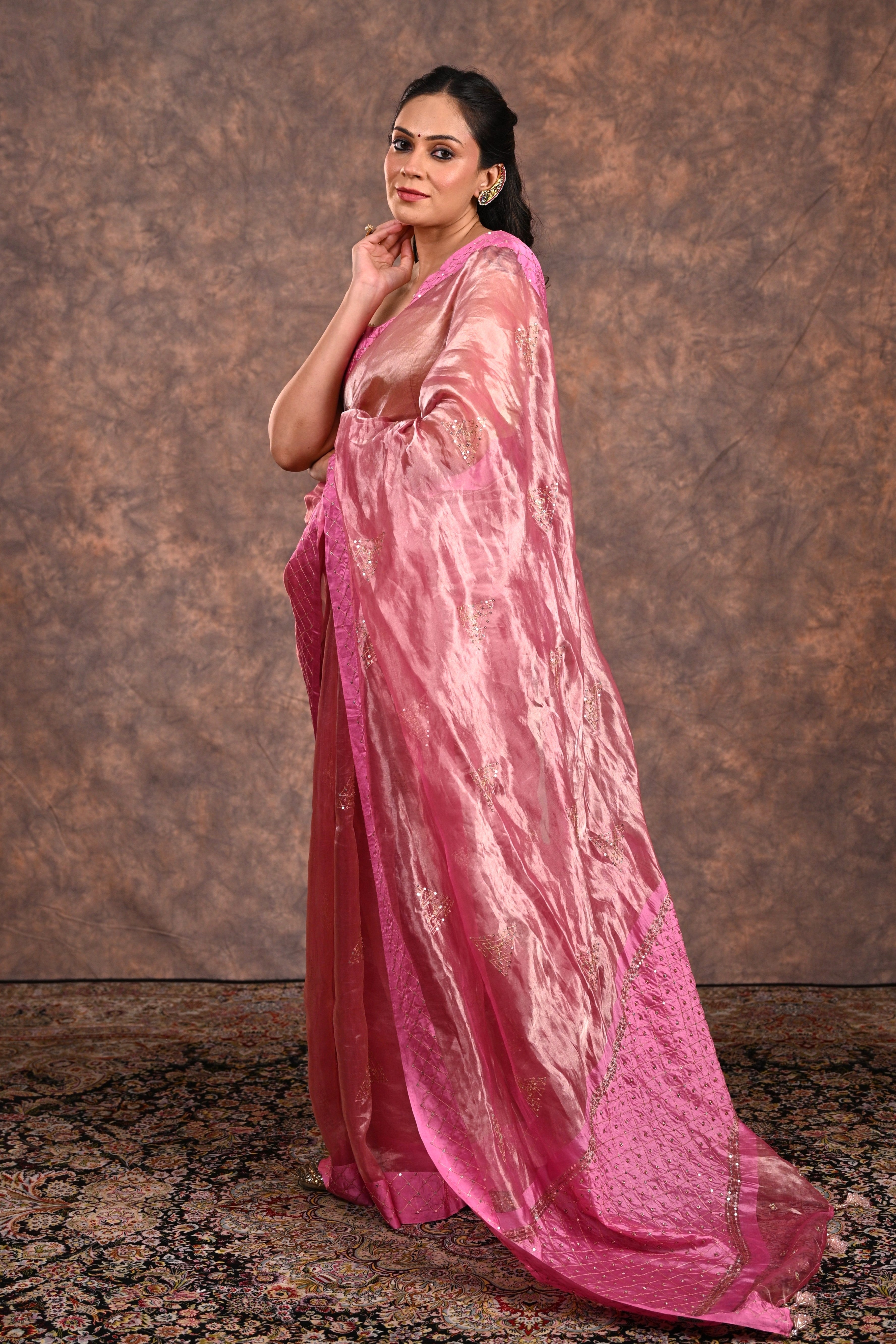 Persian Pink Tissue Silk Zardozi Saree