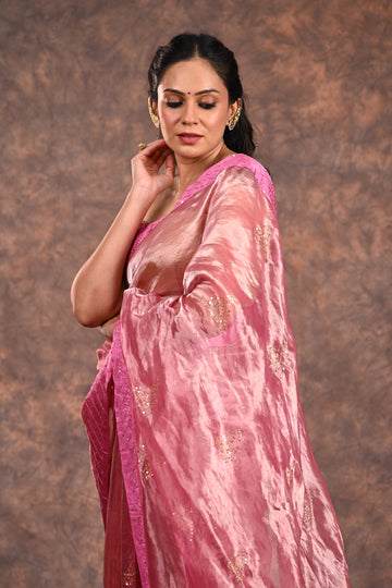 Persian Pink Tissue Silk Zardozi Saree