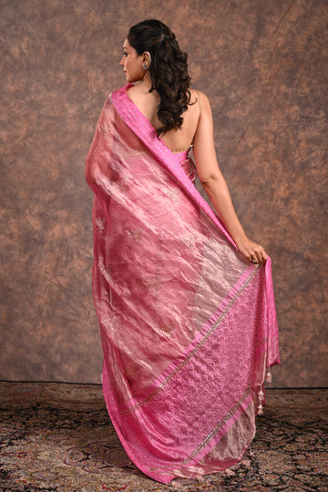 Persian Pink Tissue Silk Zardozi Saree
