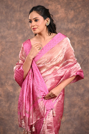 Persian Pink Tissue Silk Zardozi Saree