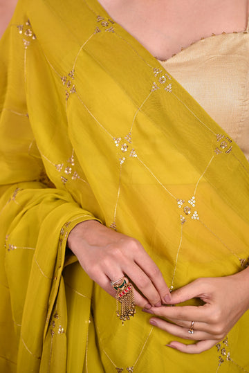 Citrine Yellow Georgette Zardozi Saree