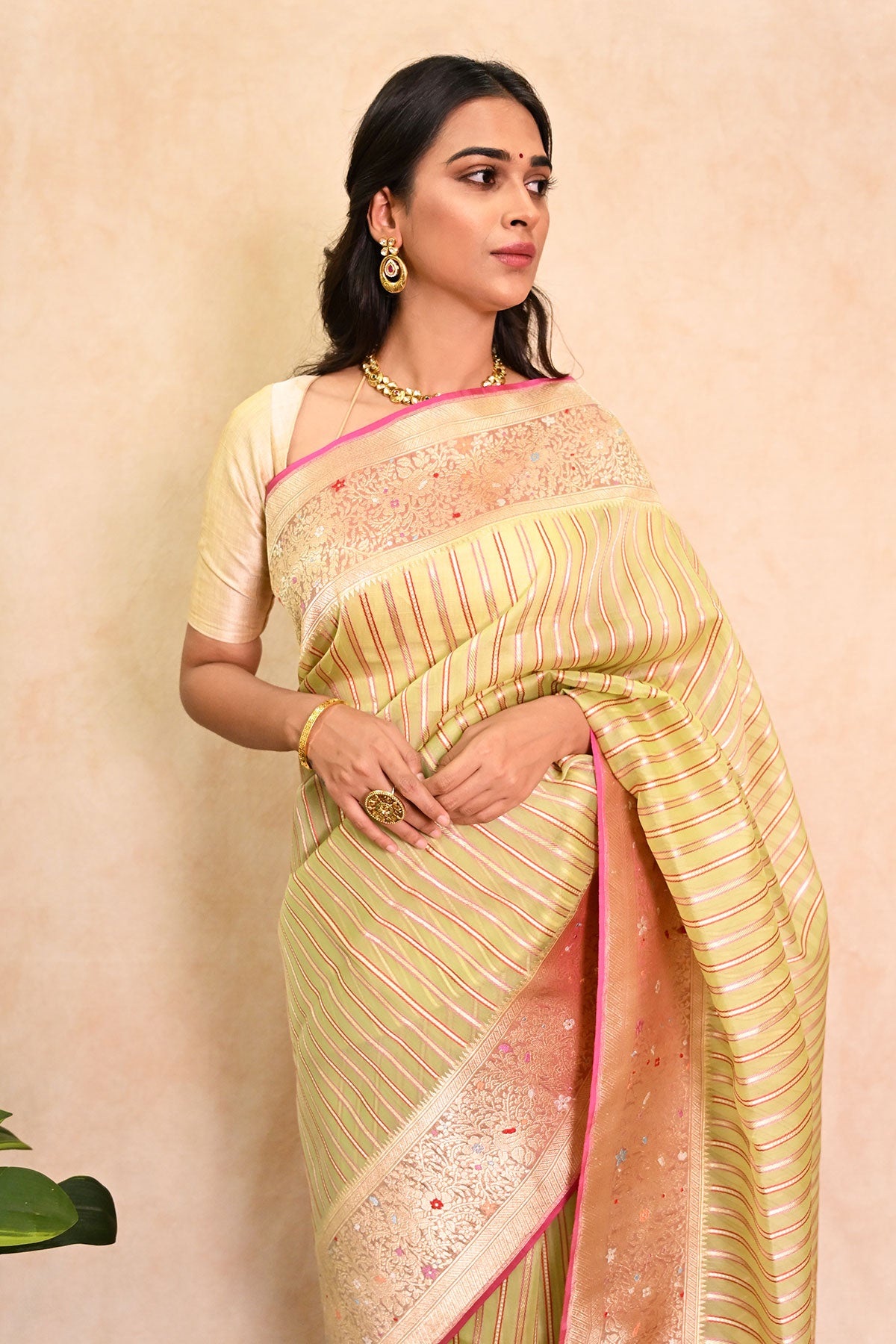 Green Kora Silk Banarasi Saree