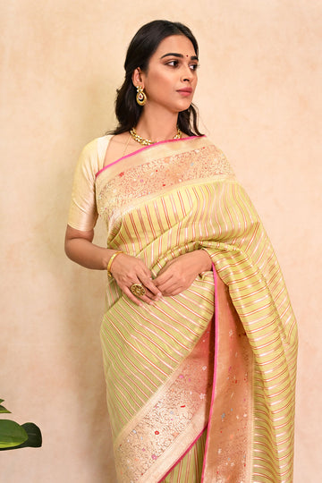 Green Kora Silk Banarasi Saree