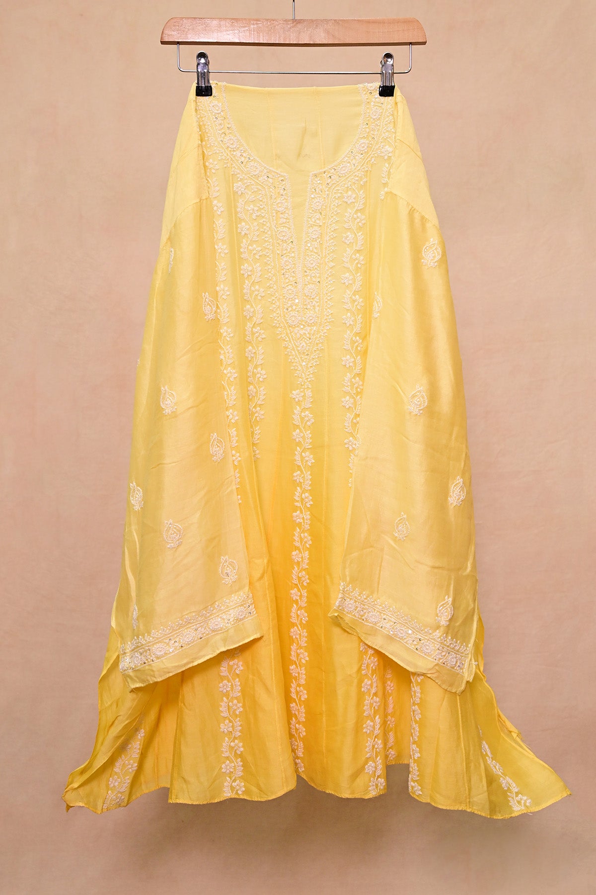 Yellow Ombre Soft Silk Chikankari Co-ord set