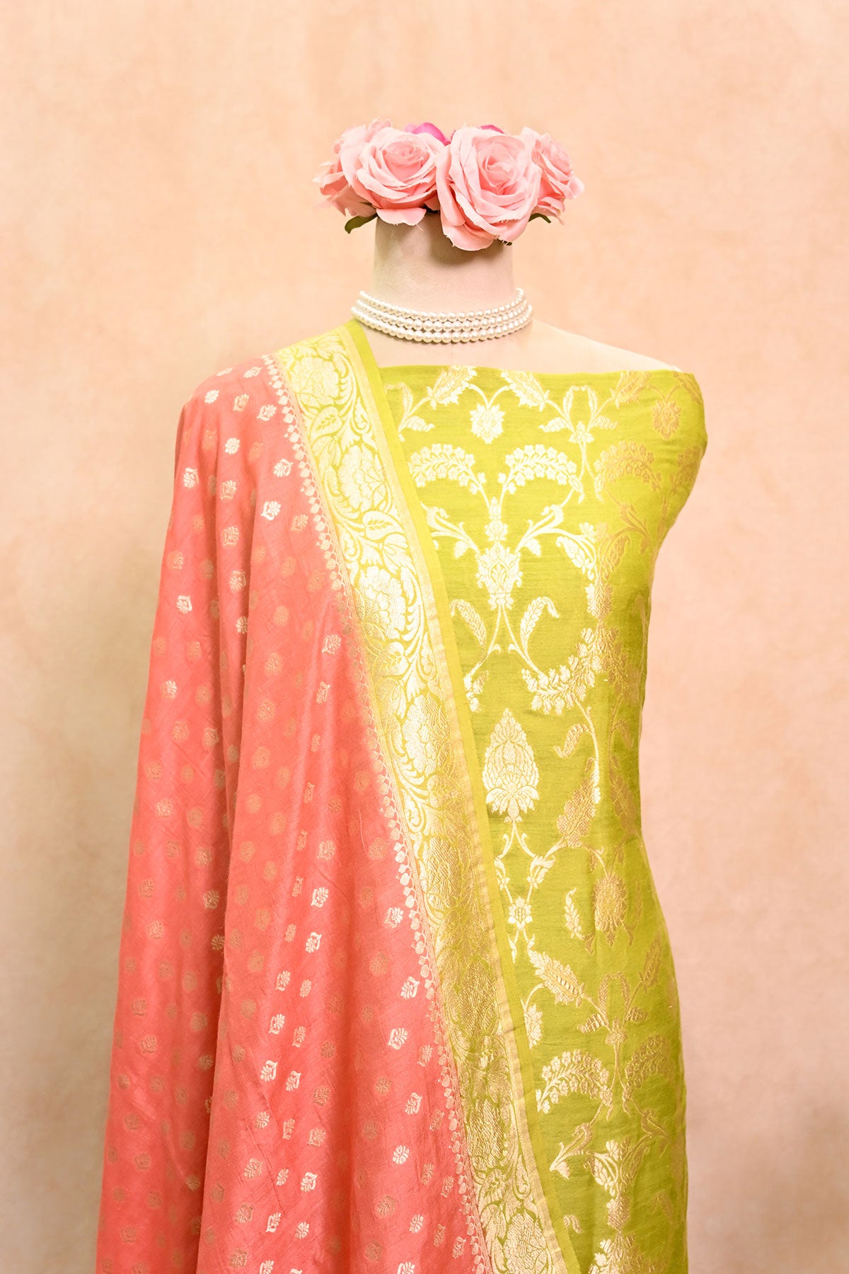Lime Green Banarasi Moonga Tussar Suit