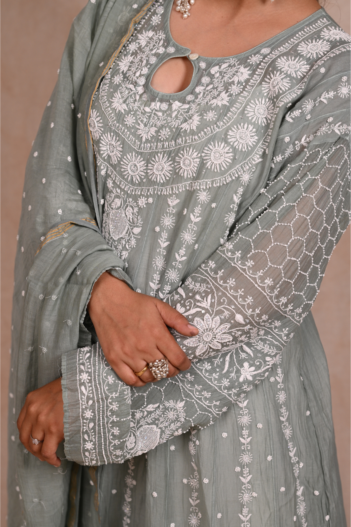 Sea Green Chikankari Anarkali