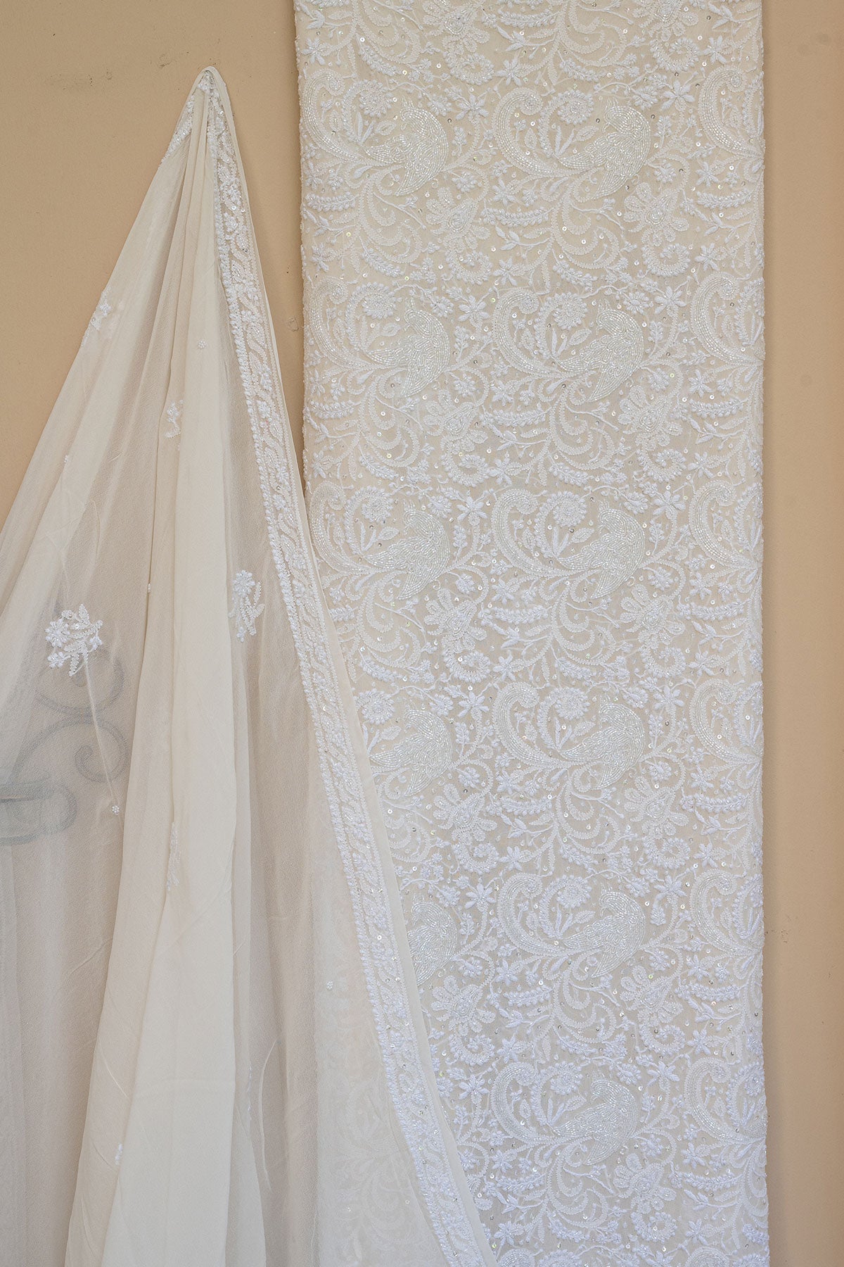 Milky White Pure Georgette Chikankari Suit