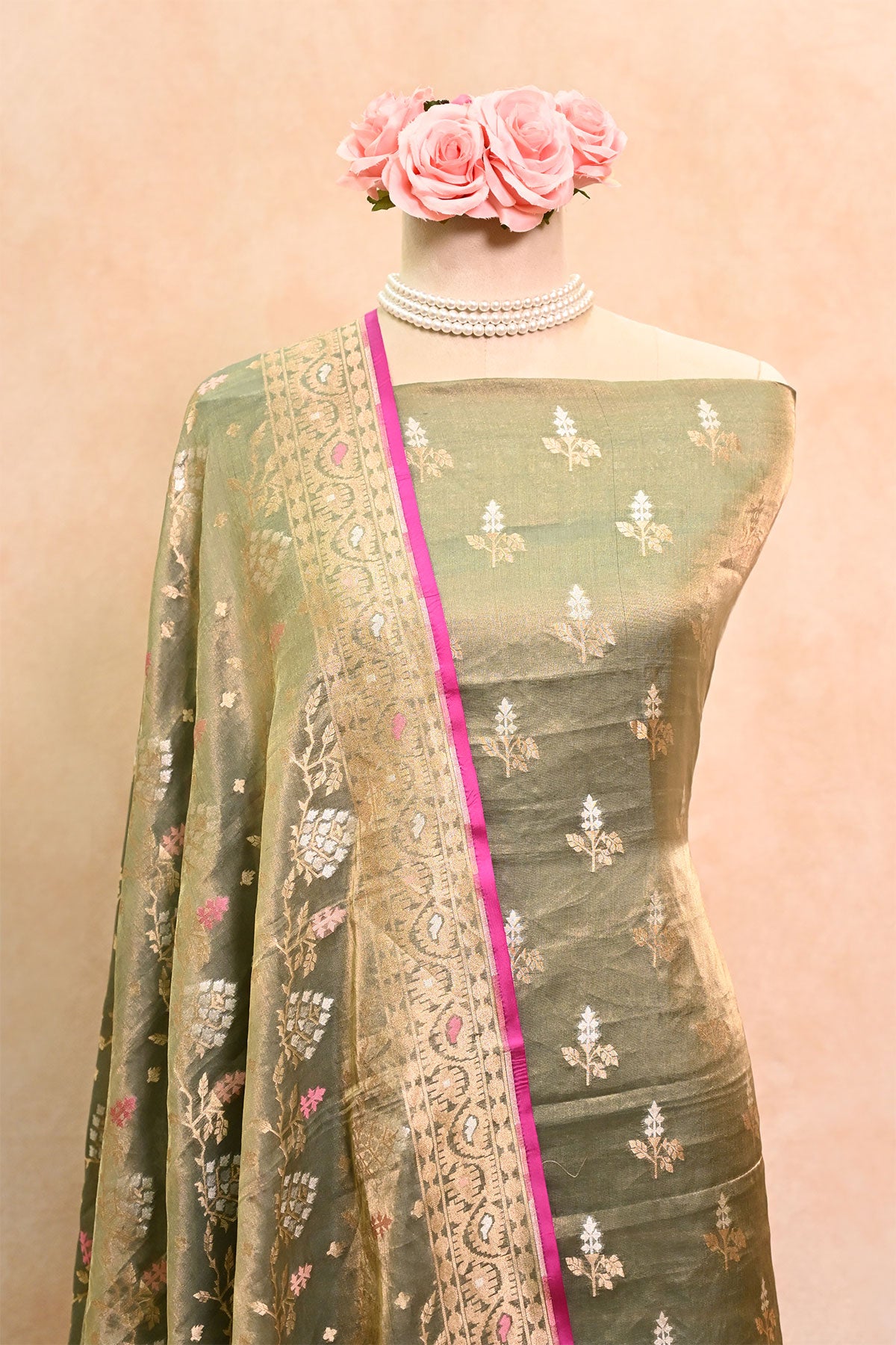 Bottle Green Banarasi Katan Tissue Suit