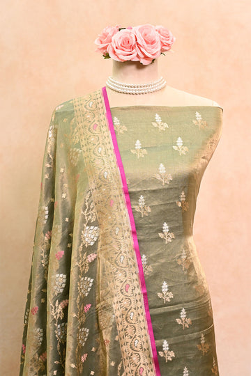 Bottle Green Banarasi Katan Tissue Suit