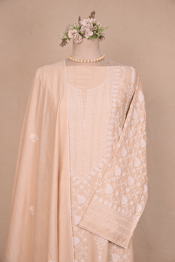 Beige Moonga Chikankari Anarkali