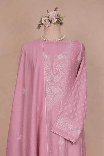Rose Pink Moonga Chikankari Anarkali