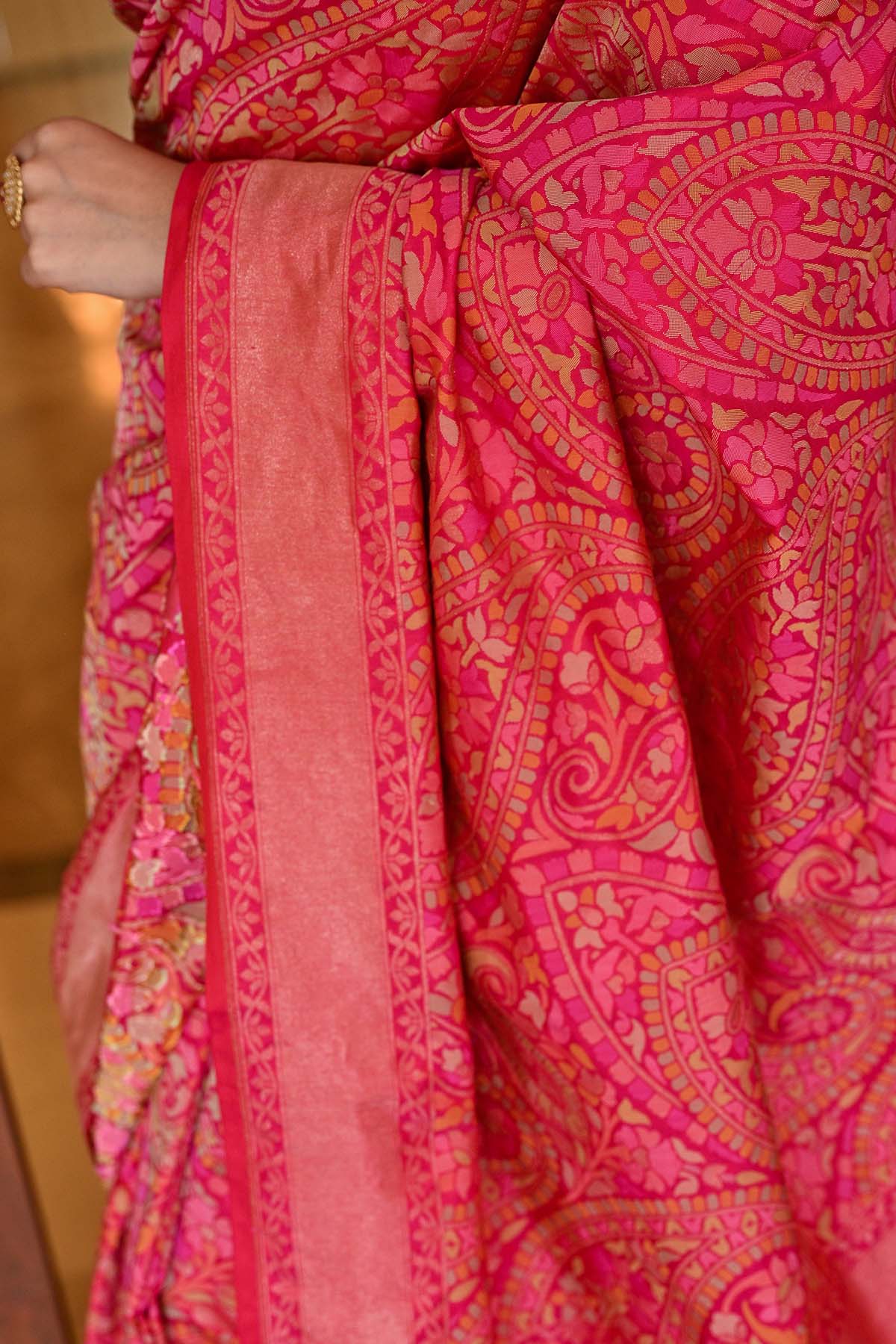 Katan Silk Banarasi Saree with Floral Paisleys