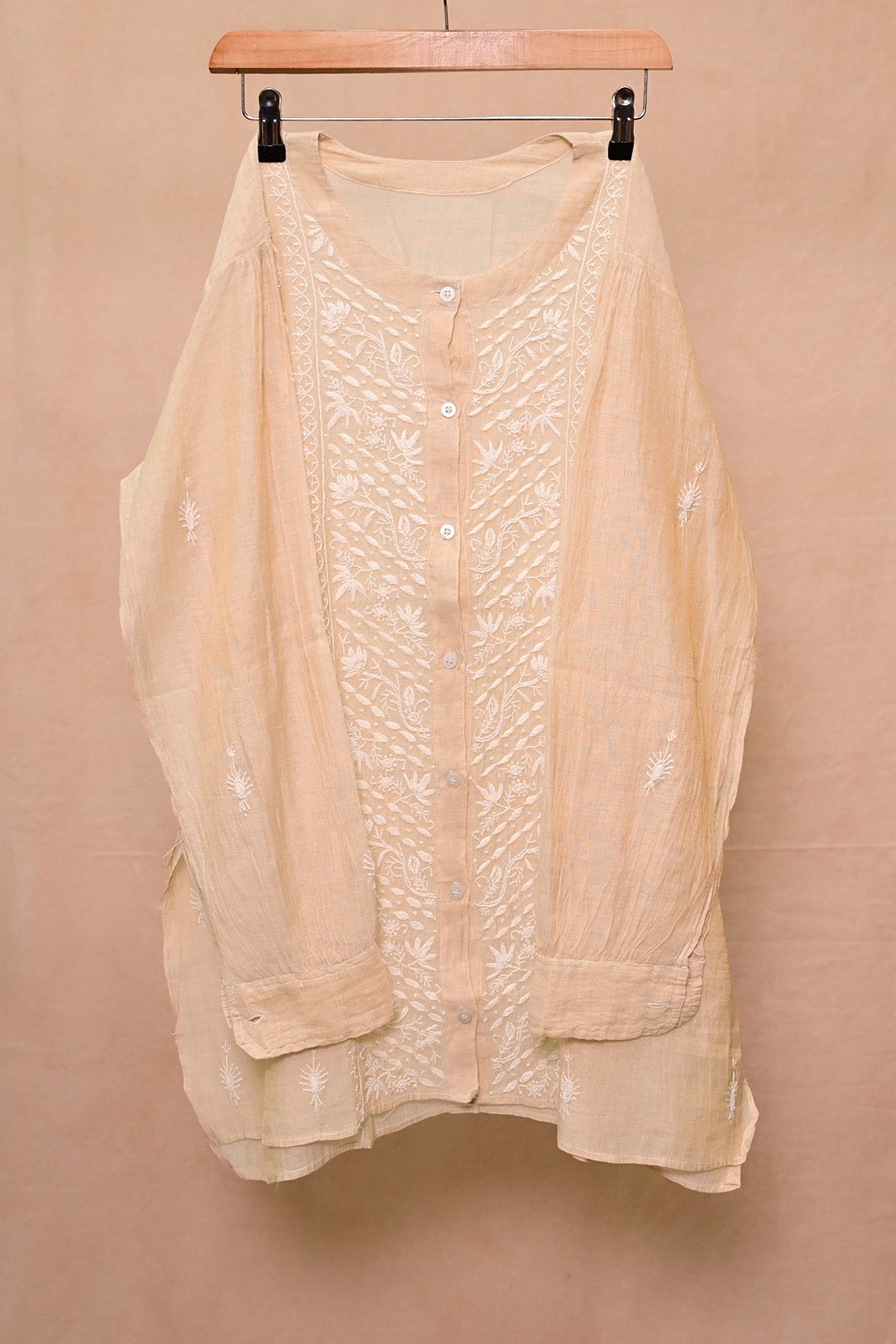 Beige Golden Tissue Chanderi Chikankari Co-ord set