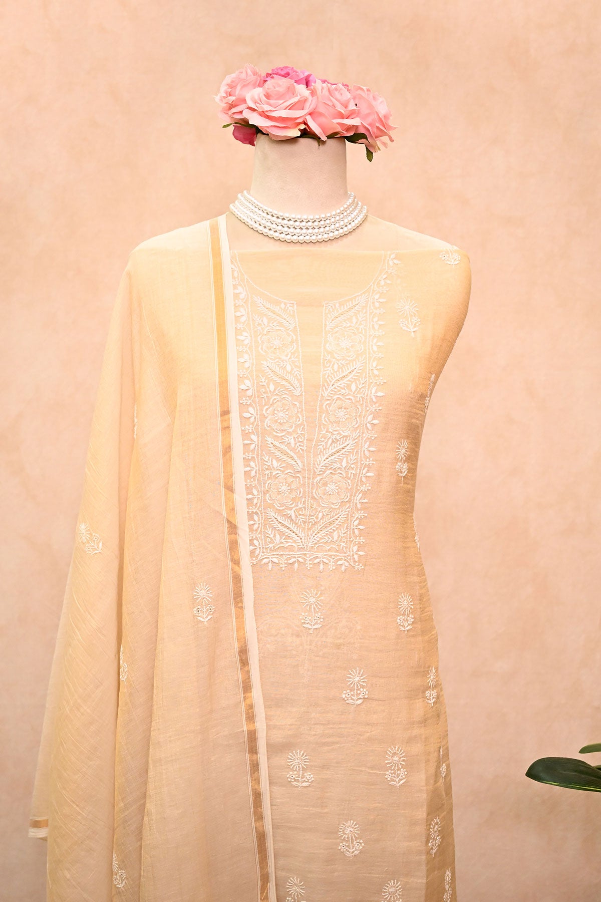 Pure Tissue Chanderi Chikankari Suit