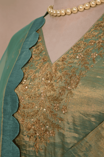 Sea Green Tissue Zardozi Suit