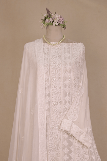 Swan White Georgette Chikankari Anarkali