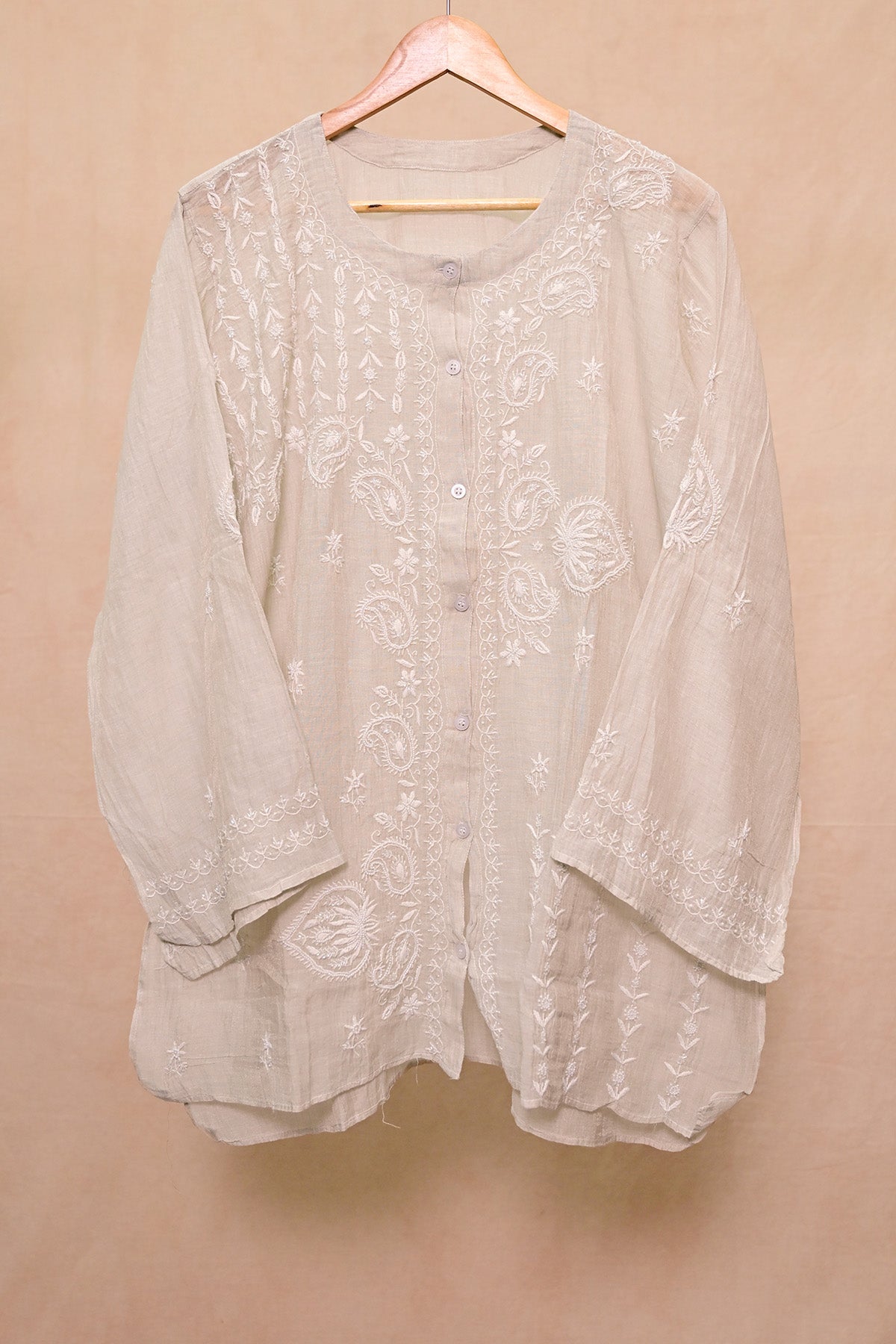 Light Grey Silver Tissue Chanderi Chikankari Co-ord set