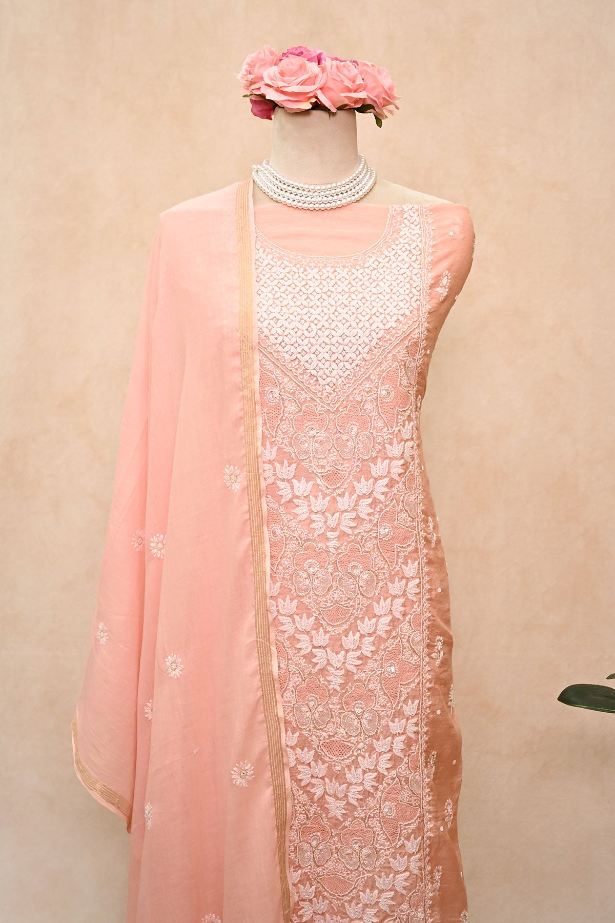 Pastel Pink Chanderi Chikankari Suit