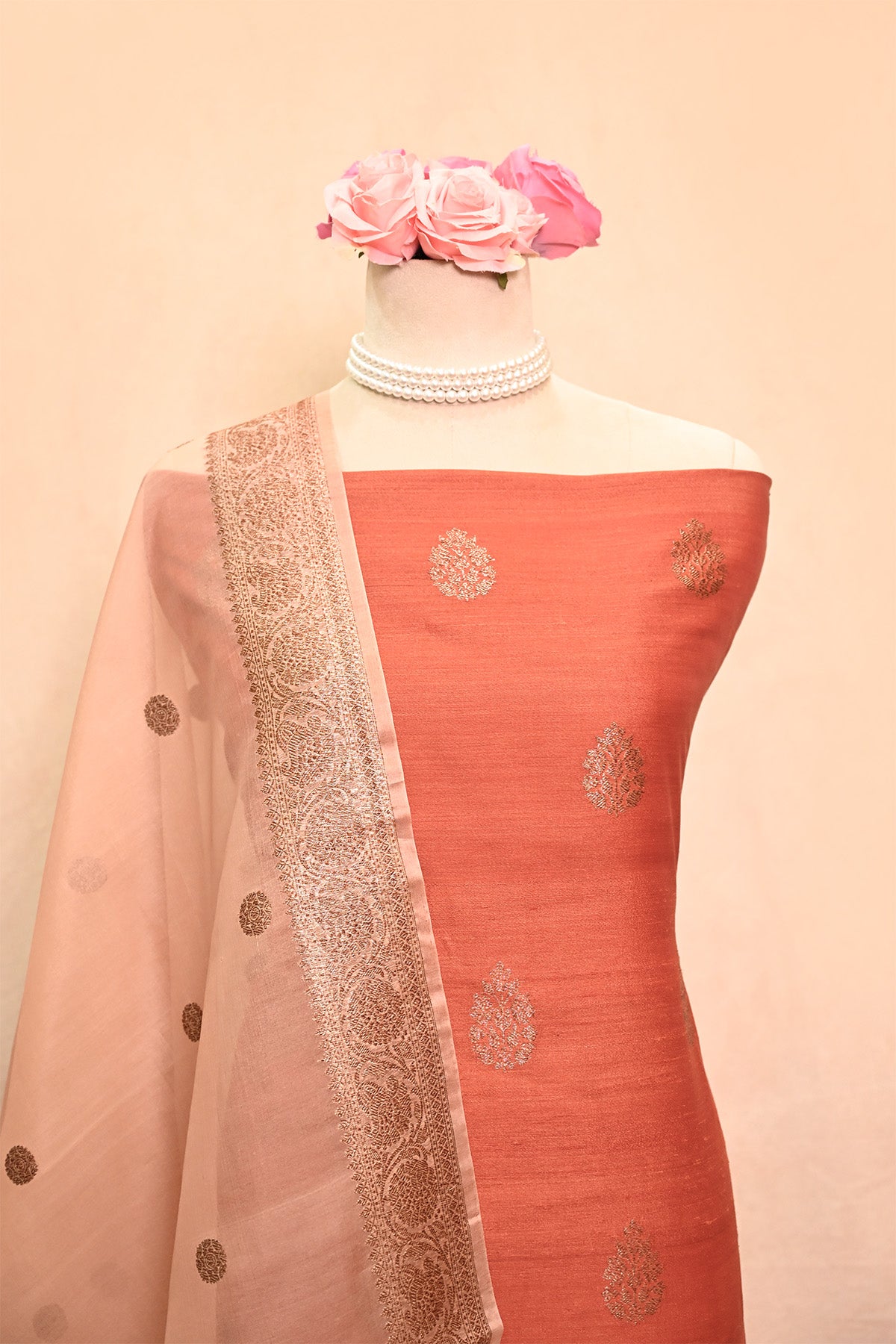 Rust Orange Moonga Silk Banarasi Suit